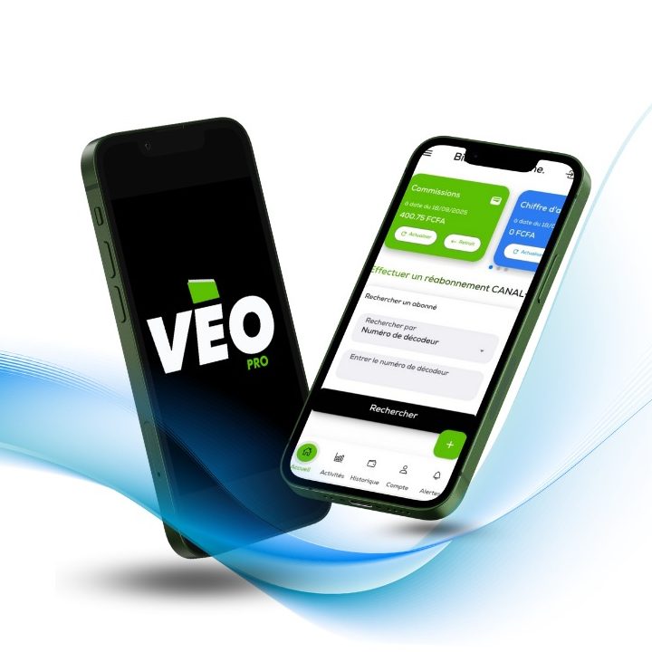 Application VEO PRO affichée sur deux smartphones